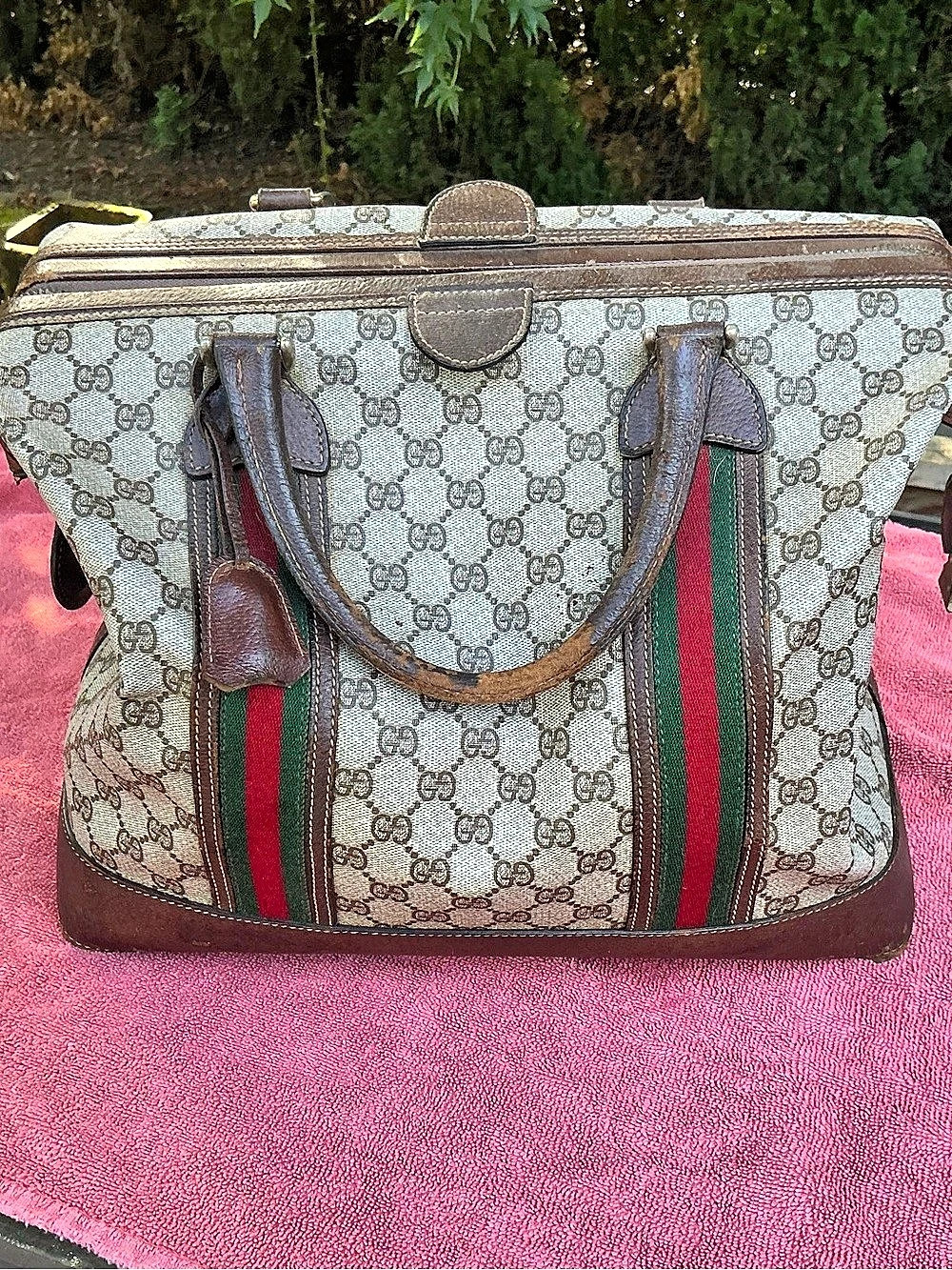 Gucci Vintage GG Supreme Web Doctor Bag Brown & Green